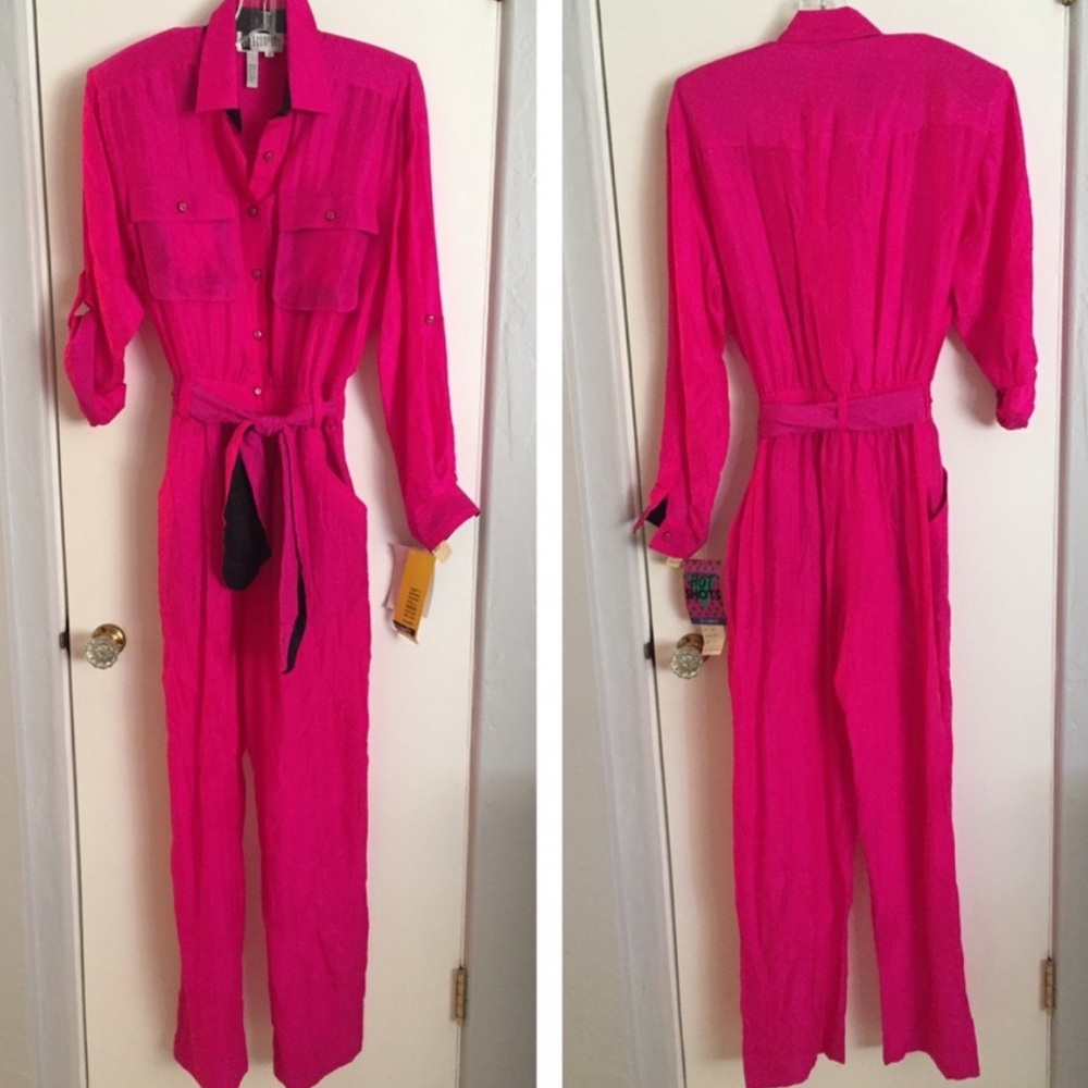 Vintage 80s Barbiecore Silk Jumpsuit 8/10